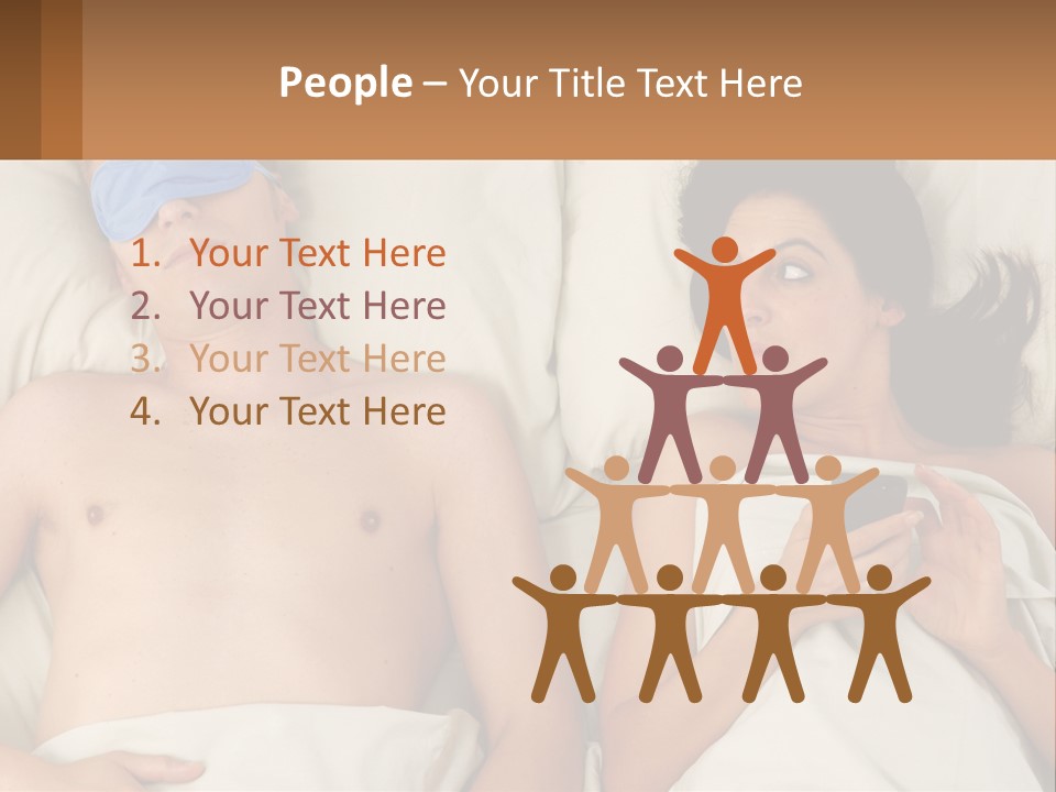 A Man And A Woman Laying In Bed With A Blindfold On Their Eyes PowerPoint Template