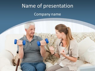 A Woman And A Man Sitting On A Couch With Dumbbells PowerPoint Template