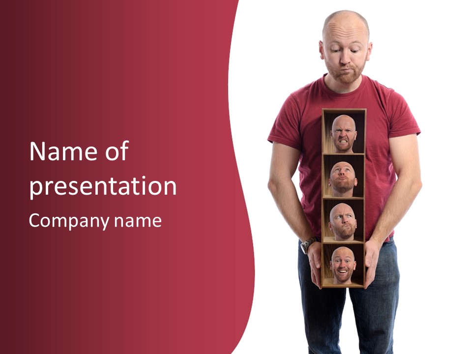 A Man Is Holding A Box With Photos On It PowerPoint Template