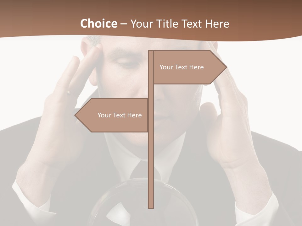 A Man In A Suit Holding His Head With His Hands PowerPoint Template