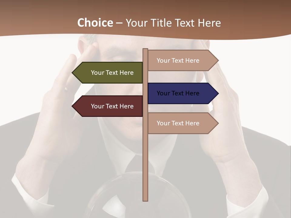 A Man In A Suit Holding His Head With His Hands PowerPoint Template