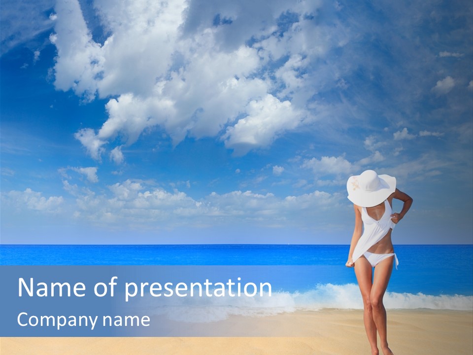 A Woman In A White Bikini On The Beach PowerPoint Template