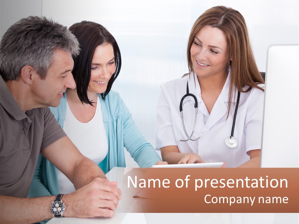A Group Of Doctors Looking At A Computer Screen PowerPoint Template