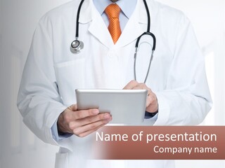 A Doctor Holding A Tablet With A Stethoscope On It PowerPoint Template
