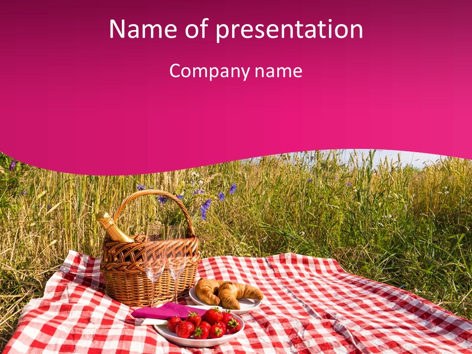 A Picnic With A Basket Of Strawberries And A Plate Of Strawberries On A PowerPoint Template