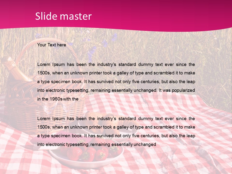 A Picnic With A Basket Of Strawberries And A Plate Of Strawberries On A PowerPoint Template