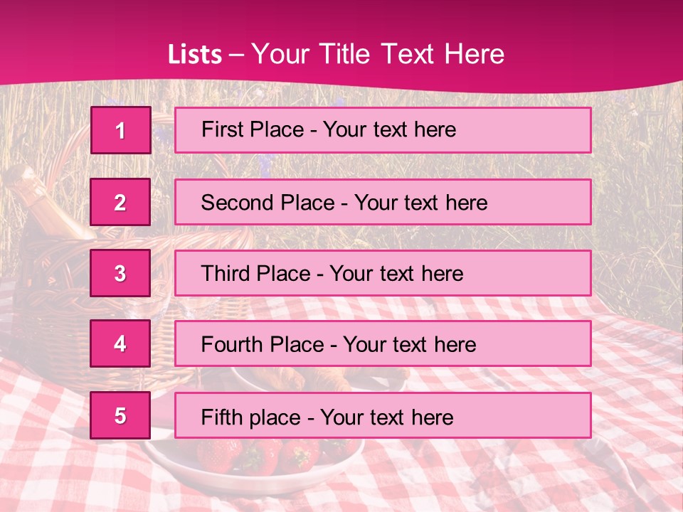 A Picnic With A Basket Of Strawberries And A Plate Of Strawberries On A PowerPoint Template