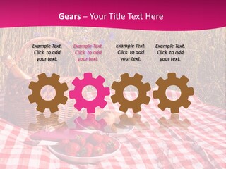 A Picnic With A Basket Of Strawberries And A Plate Of Strawberries On A PowerPoint Template