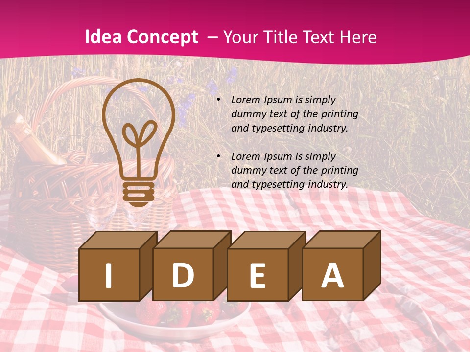 A Picnic With A Basket Of Strawberries And A Plate Of Strawberries On A PowerPoint Template