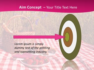 A Picnic With A Basket Of Strawberries And A Plate Of Strawberries On A PowerPoint Template