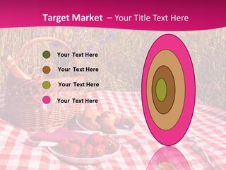 A Picnic With A Basket Of Strawberries And A Plate Of Strawberries On A PowerPoint Template
