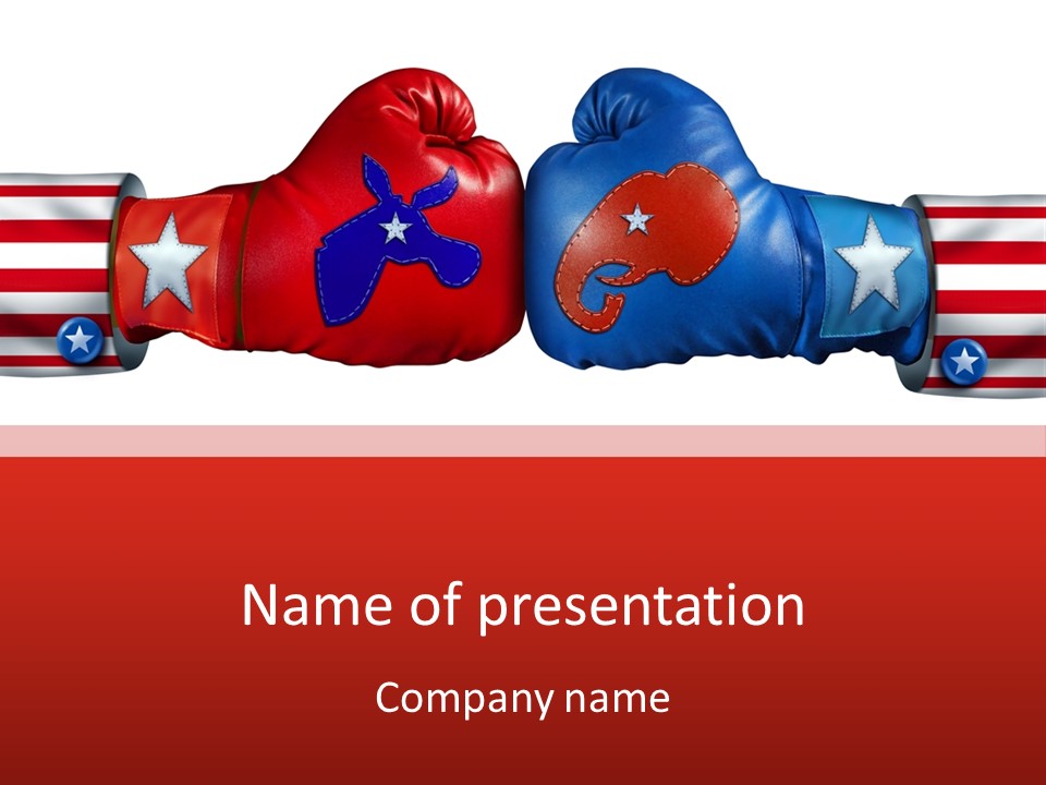 Two Boxing Gloves With The American Flag In The Background PowerPoint Template