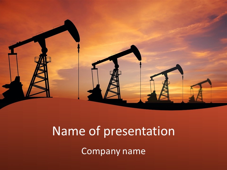A Group Of Oil Pumps With A Sunset In The Background PowerPoint Template