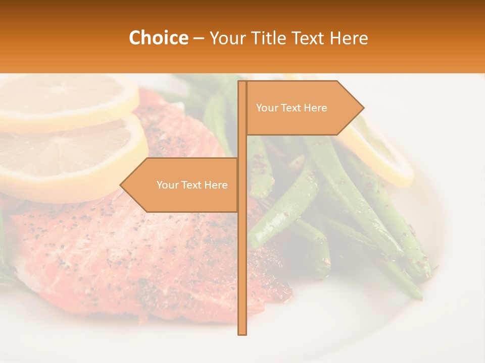 A Plate Of Salmon, Green Beans And Lemon Slices PowerPoint Template
