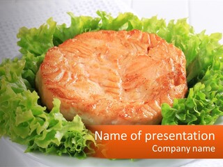 A Piece Of Meat With Lettuce On A Plate PowerPoint Template