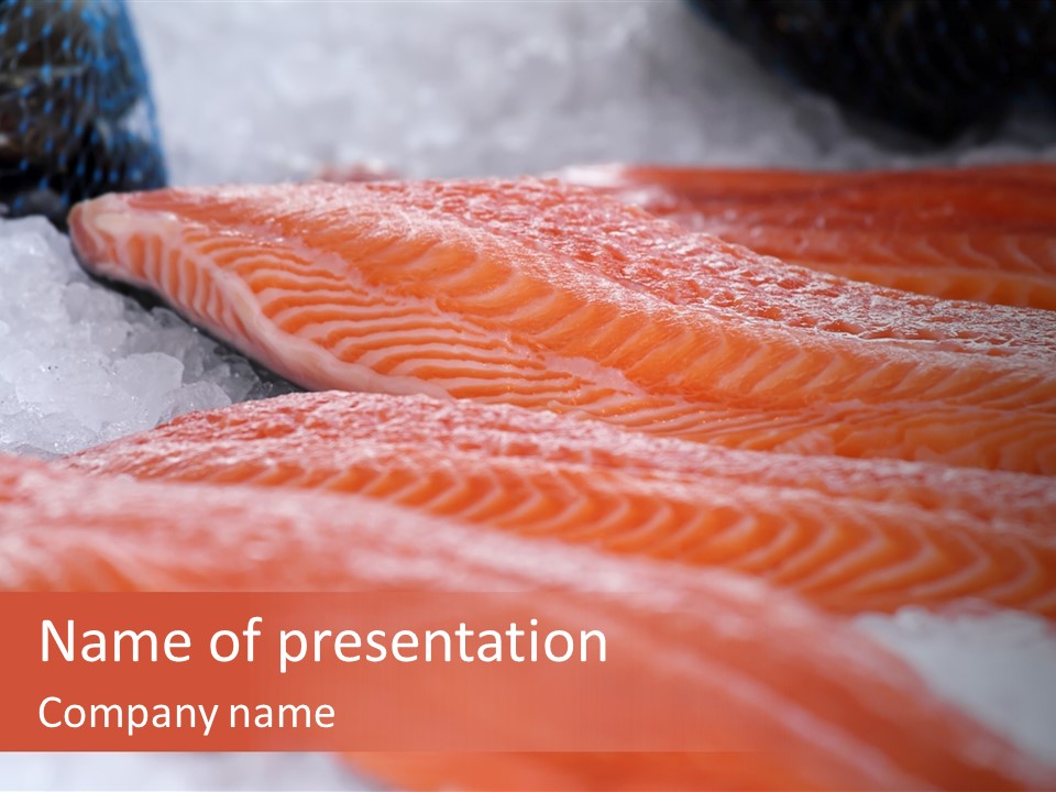 A Group Of Salmons Sitting On Top Of A Pile Of Ice PowerPoint Template