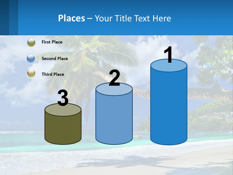 A Palm Tree On A Beach With A Boat In The Water PowerPoint Template