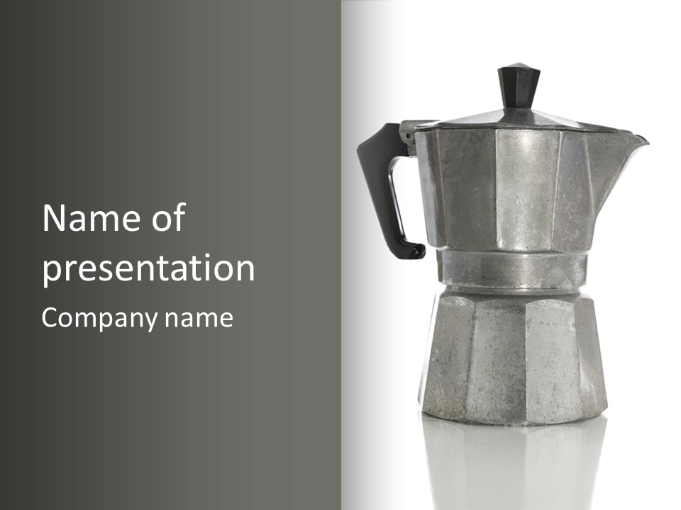 A Silver Coffee Pot With A Black Handle PowerPoint Template