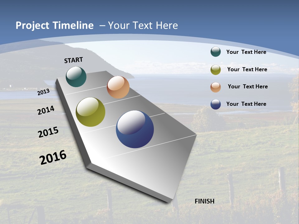 A Green Field With A Lake In The Background PowerPoint Template