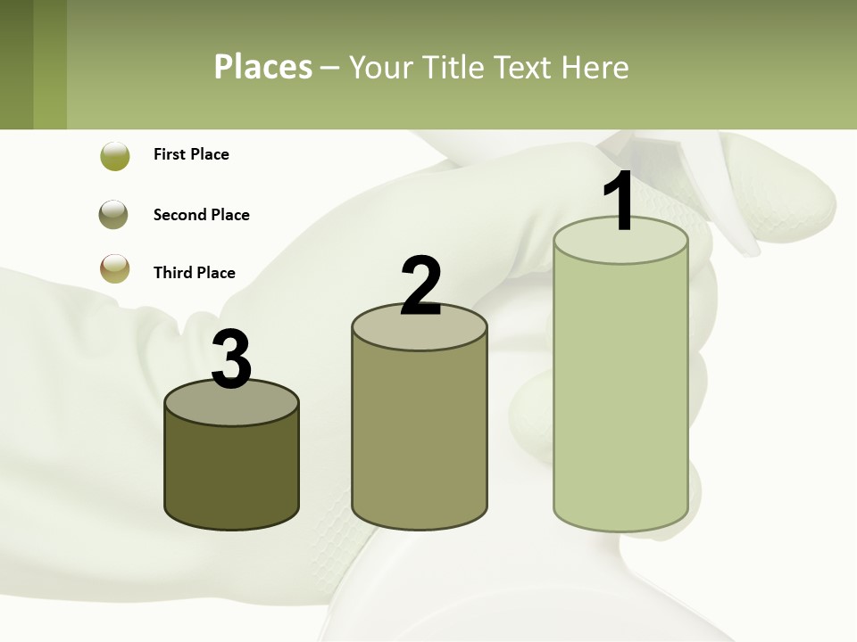 A Green Gloved Hand Holding A White Bottle Of Liquid PowerPoint Template