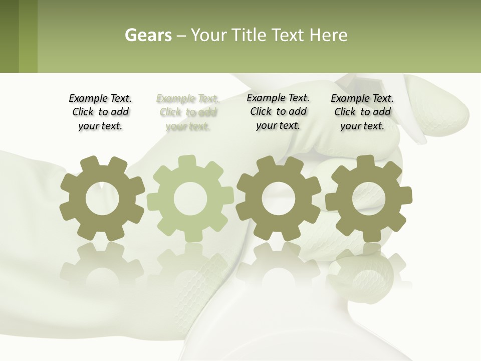 A Green Gloved Hand Holding A White Bottle Of Liquid PowerPoint Template