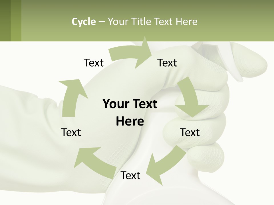 A Green Gloved Hand Holding A White Bottle Of Liquid PowerPoint Template