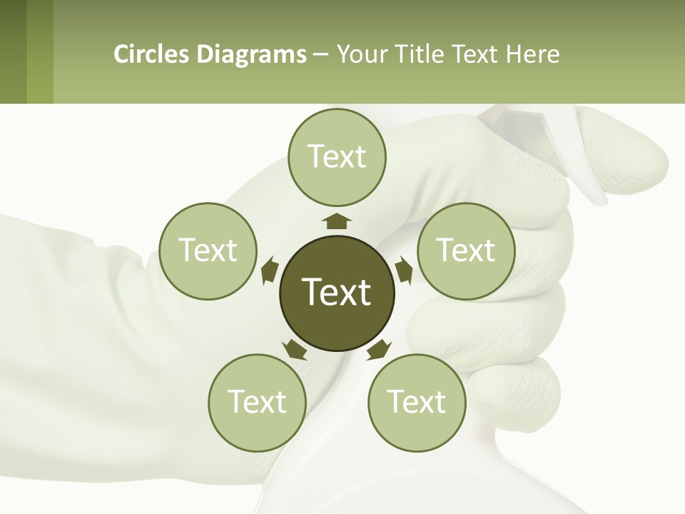 A Green Gloved Hand Holding A White Bottle Of Liquid PowerPoint Template