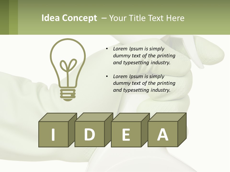 A Green Gloved Hand Holding A White Bottle Of Liquid PowerPoint Template