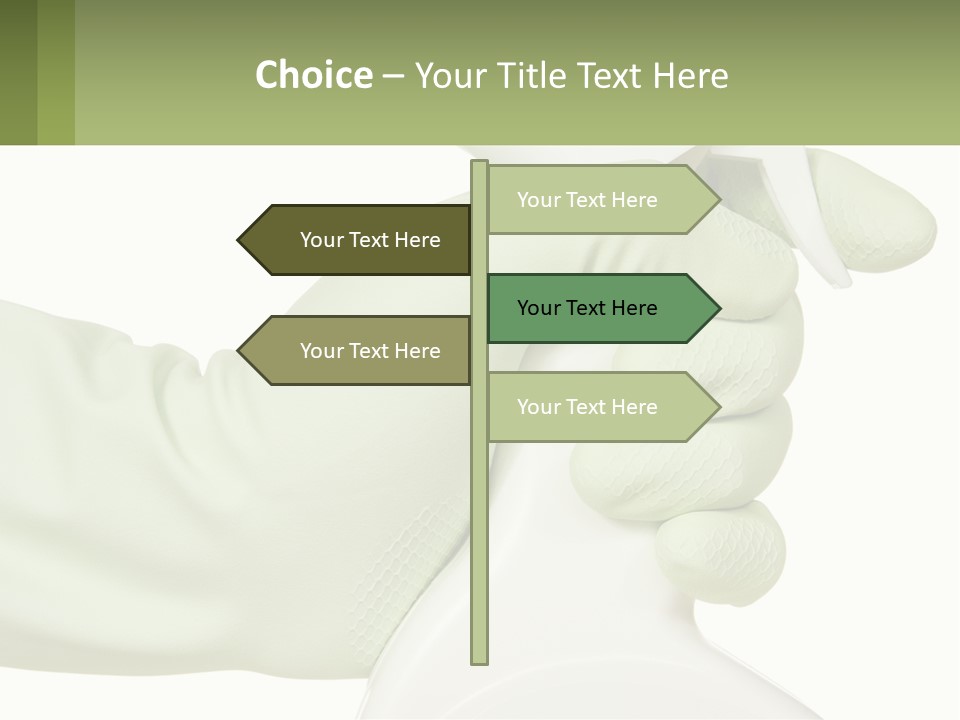 A Green Gloved Hand Holding A White Bottle Of Liquid PowerPoint Template