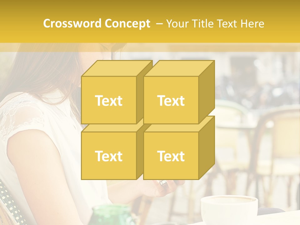 A Woman Sitting At A Table Using A Cell Phone PowerPoint Template