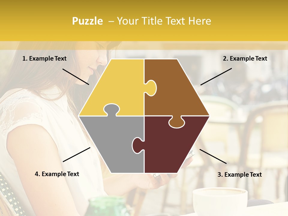 A Woman Sitting At A Table Using A Cell Phone PowerPoint Template