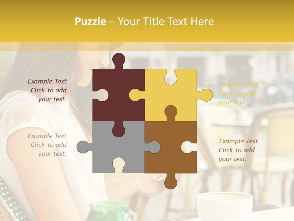 A Woman Sitting At A Table Using A Cell Phone PowerPoint Template