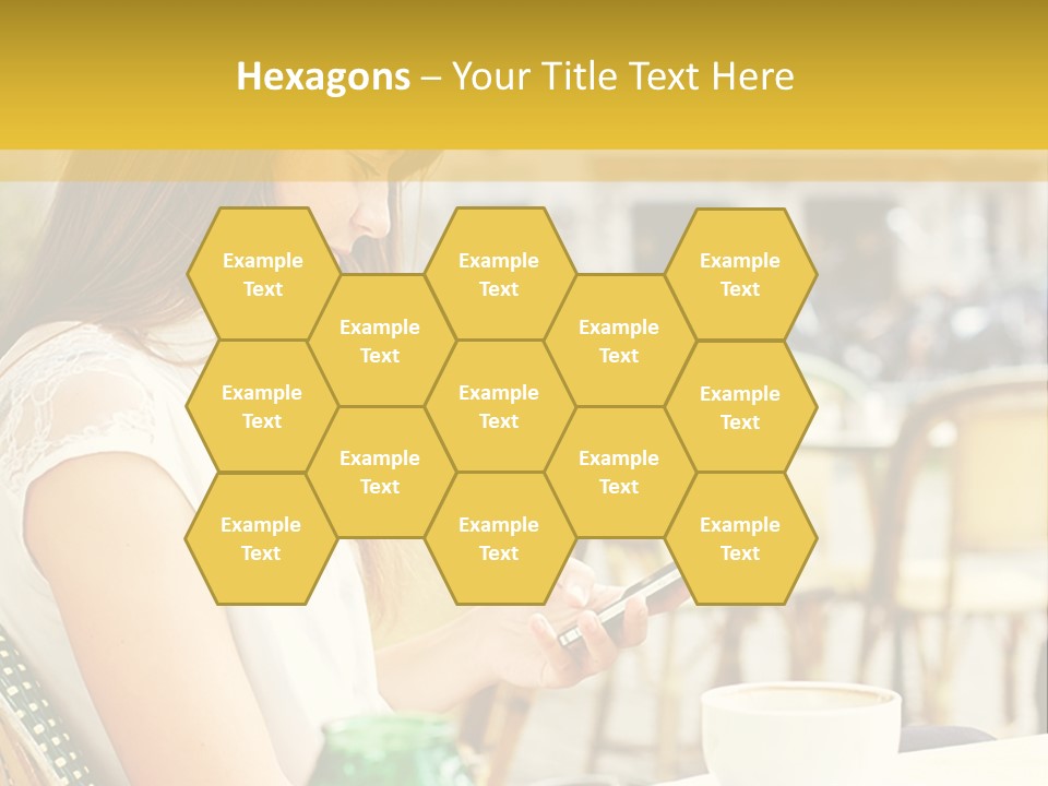 A Woman Sitting At A Table Using A Cell Phone PowerPoint Template