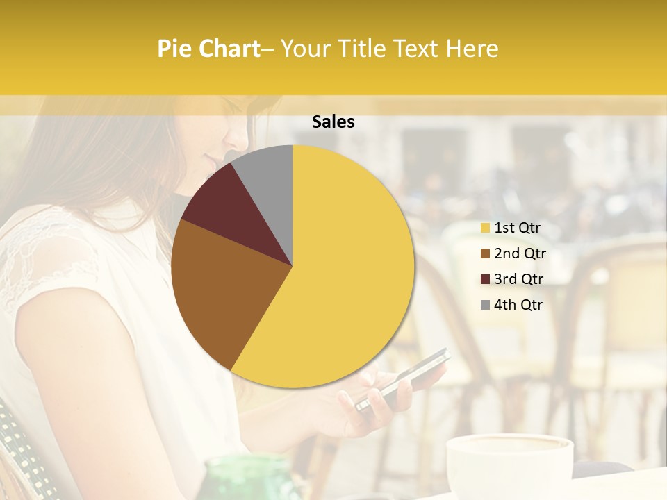 A Woman Sitting At A Table Using A Cell Phone PowerPoint Template