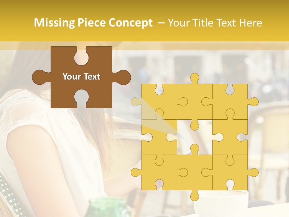 A Woman Sitting At A Table Using A Cell Phone PowerPoint Template