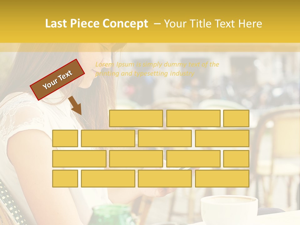 A Woman Sitting At A Table Using A Cell Phone PowerPoint Template