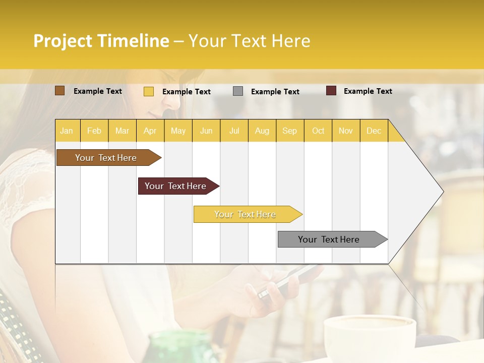 A Woman Sitting At A Table Using A Cell Phone PowerPoint Template