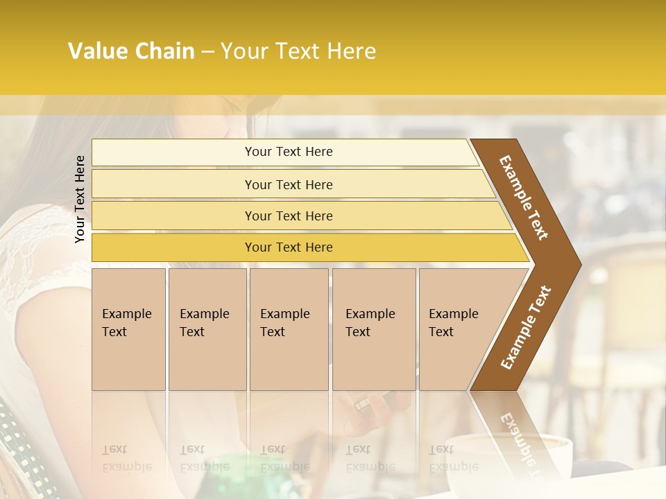 A Woman Sitting At A Table Using A Cell Phone PowerPoint Template