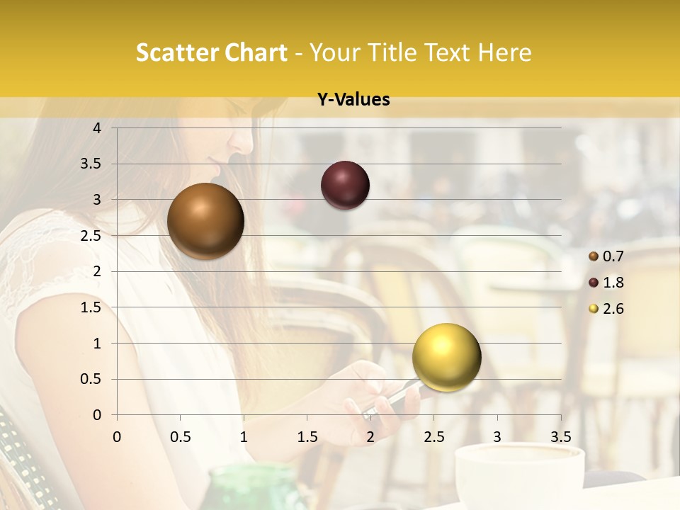 A Woman Sitting At A Table Using A Cell Phone PowerPoint Template