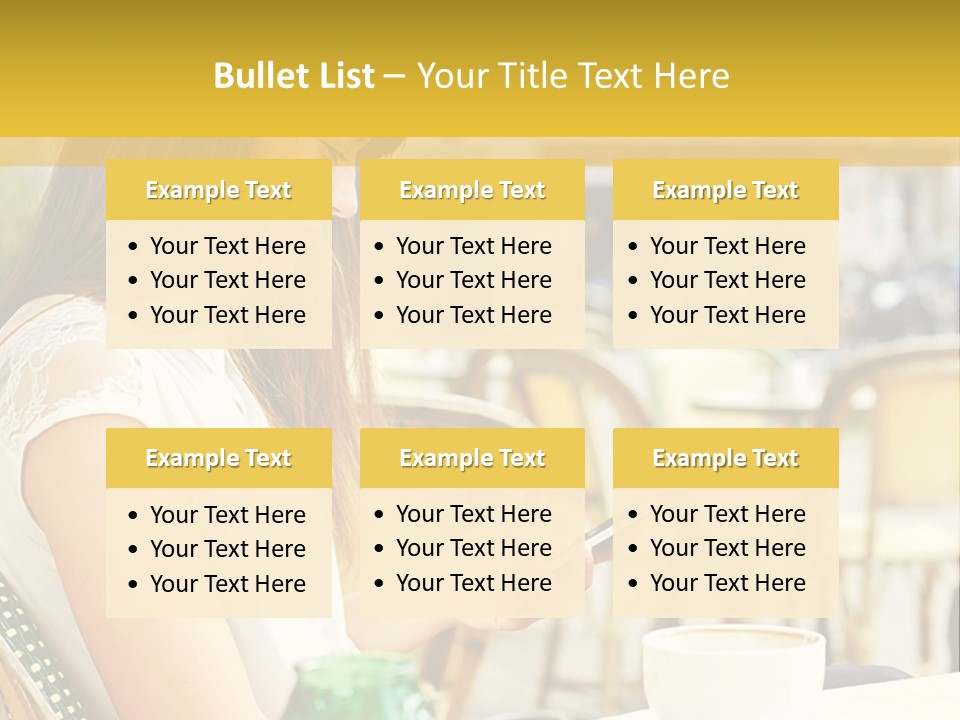 A Woman Sitting At A Table Using A Cell Phone PowerPoint Template