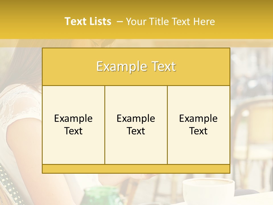 A Woman Sitting At A Table Using A Cell Phone PowerPoint Template
