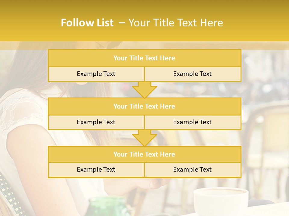 A Woman Sitting At A Table Using A Cell Phone PowerPoint Template