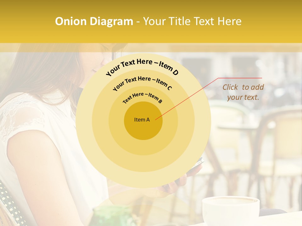 A Woman Sitting At A Table Using A Cell Phone PowerPoint Template