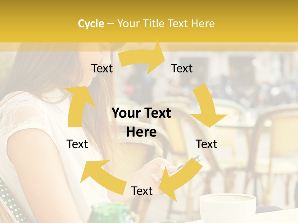 A Woman Sitting At A Table Using A Cell Phone PowerPoint Template