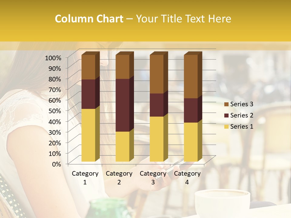 A Woman Sitting At A Table Using A Cell Phone PowerPoint Template