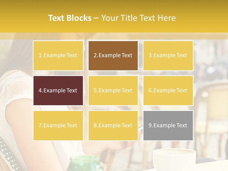 A Woman Sitting At A Table Using A Cell Phone PowerPoint Template
