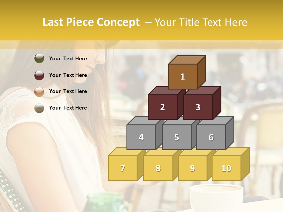 A Woman Sitting At A Table Using A Cell Phone PowerPoint Template