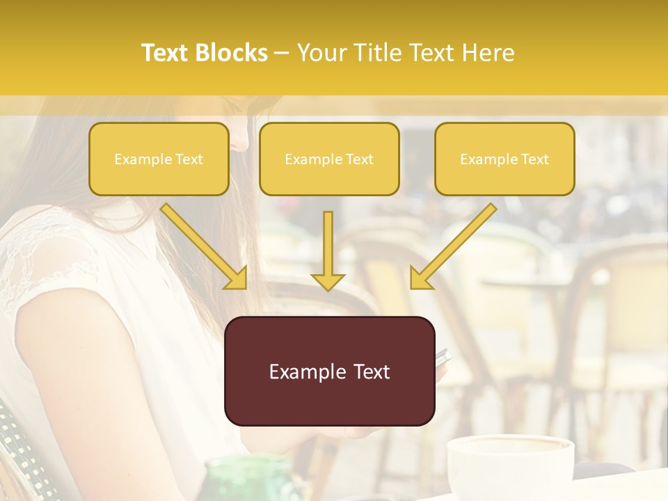 A Woman Sitting At A Table Using A Cell Phone PowerPoint Template