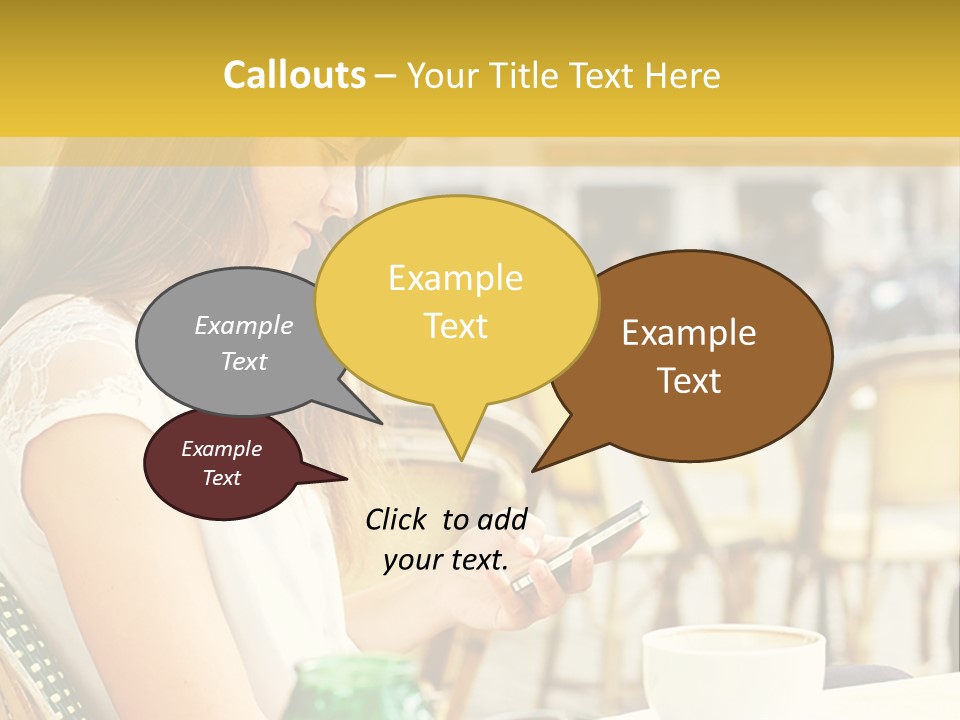 A Woman Sitting At A Table Using A Cell Phone PowerPoint Template