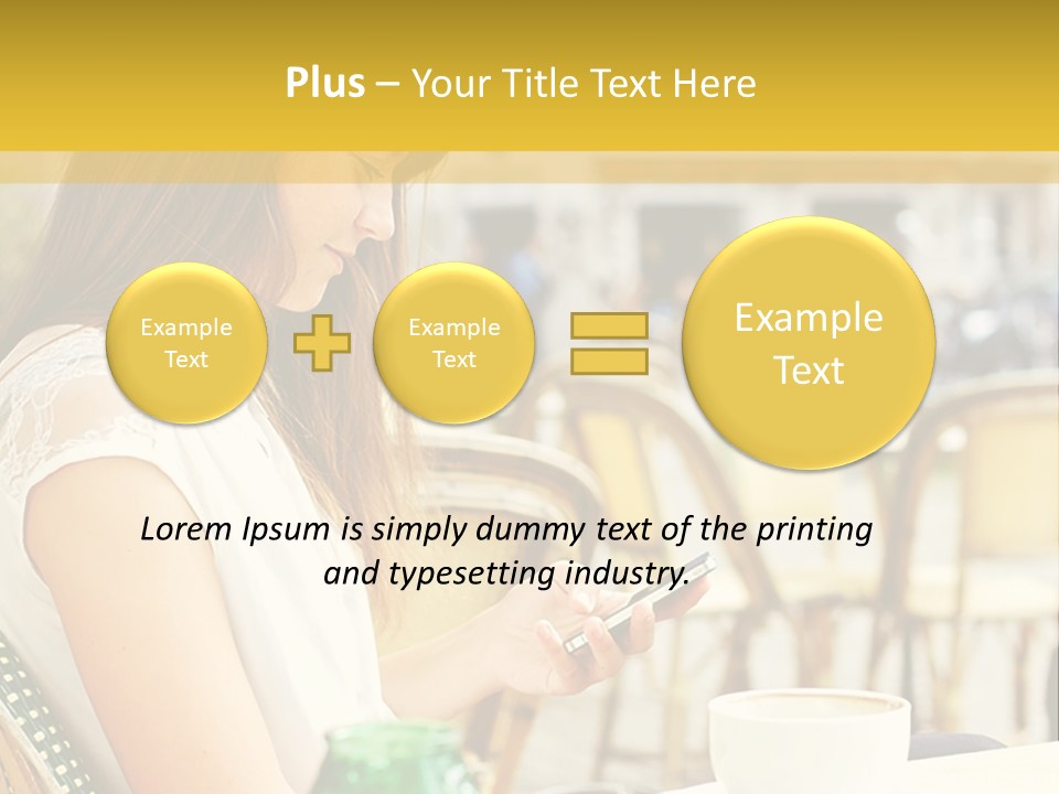 A Woman Sitting At A Table Using A Cell Phone PowerPoint Template